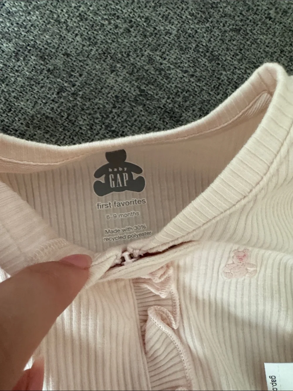 GAP Pink Ribbed Baby One-Piece Footed Ruffle Trim